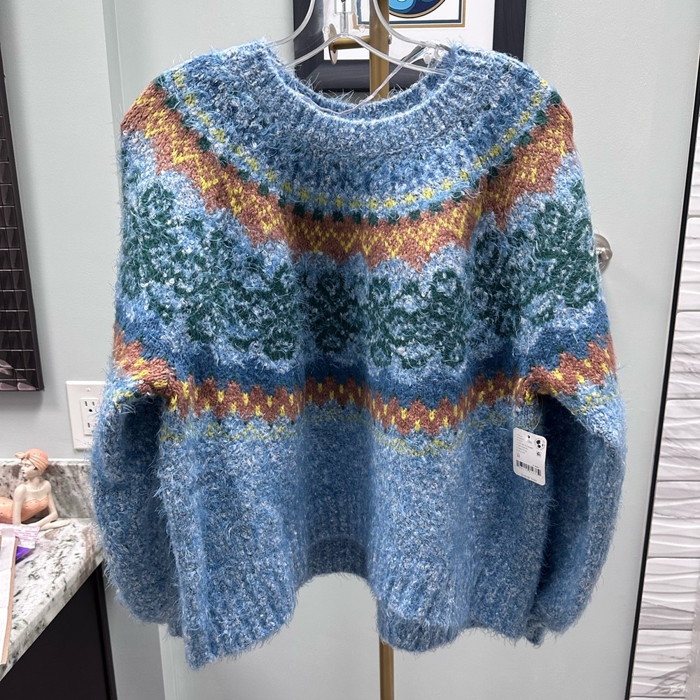NWT Free People Festive Frost Sweater Ice Blue Size M - Picture 9 of 11